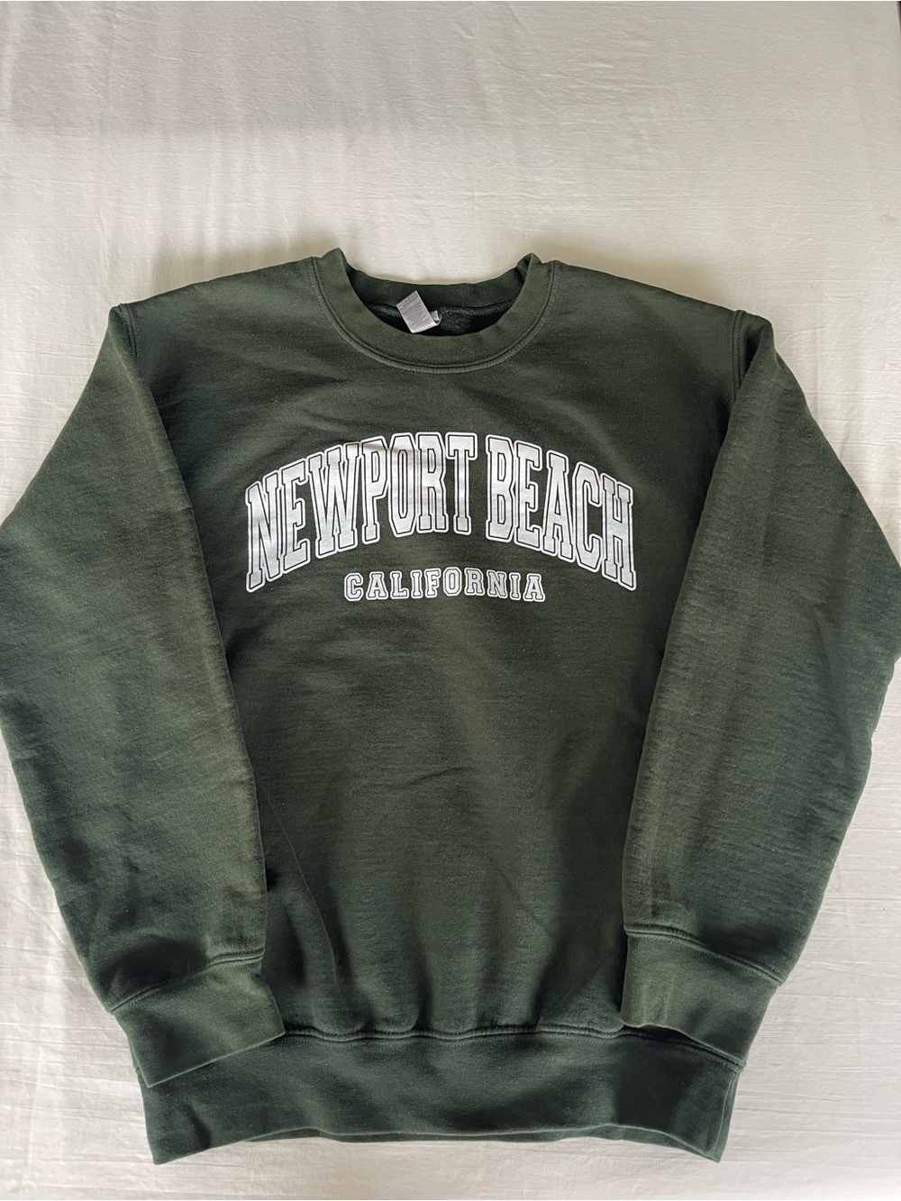 Gildan Newport Beach California Crewneck - Forest Green with White Print